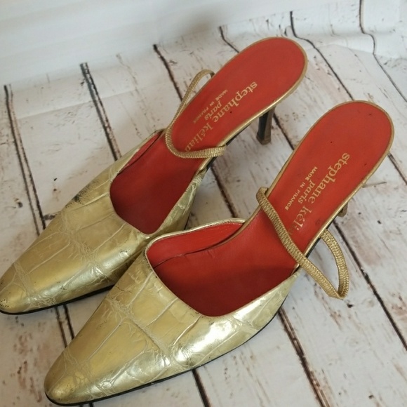 Stephane Kelian Shoes - Stephane Kelian Paris point toe sling back gold heels sz 6.5